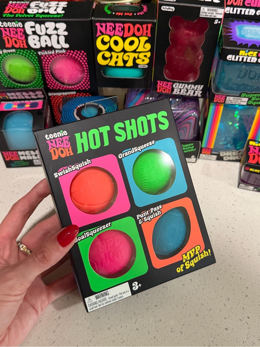 NeeDoh Hot Shots 4-Pack Squish Balls - Pink, Green, Orange, Blue NWT